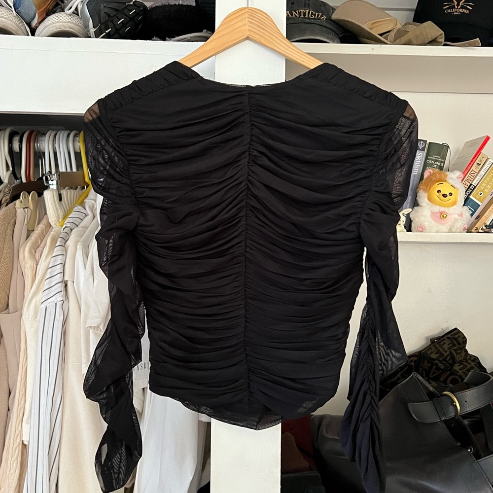 Express Black Ruched Mesh Sleeve Top - Picture 6 of 6
